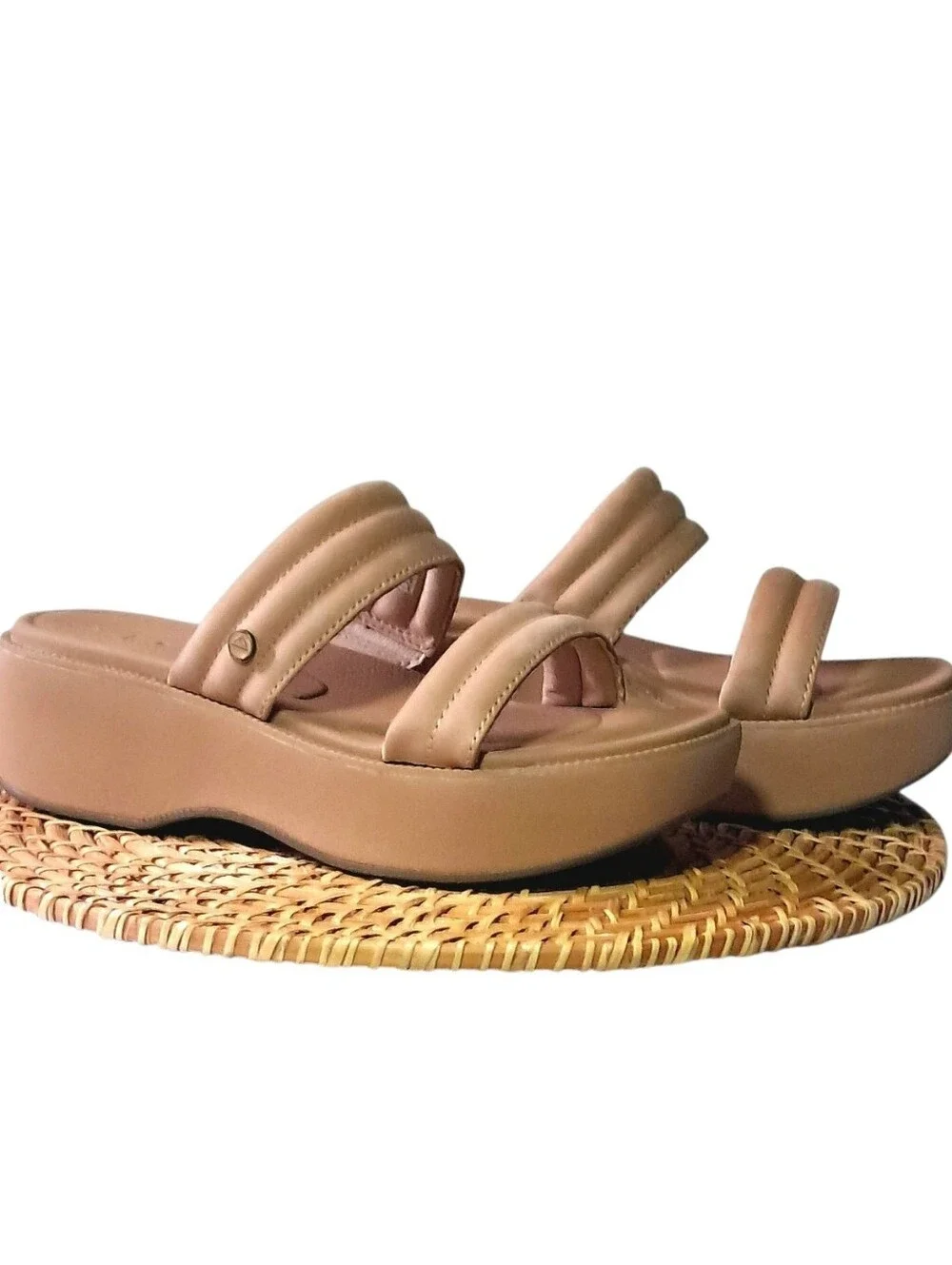 Reef Lofty Lux Hi Platform Leather Sandals Wm 9 Natural Tan LIKE NEW!